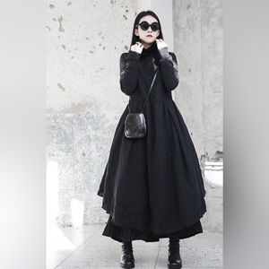 Long black ruffled collar dress, small (unworn)